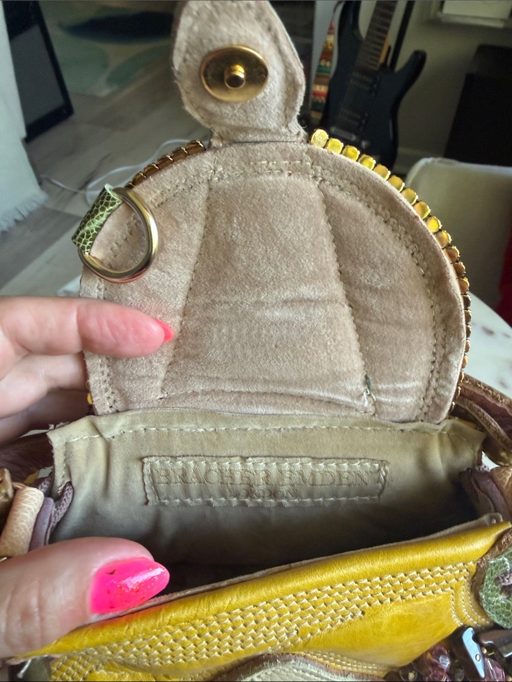Beaded Mini Shoulder Bag in Green, Yellow and Pink - Picture 2 of 8